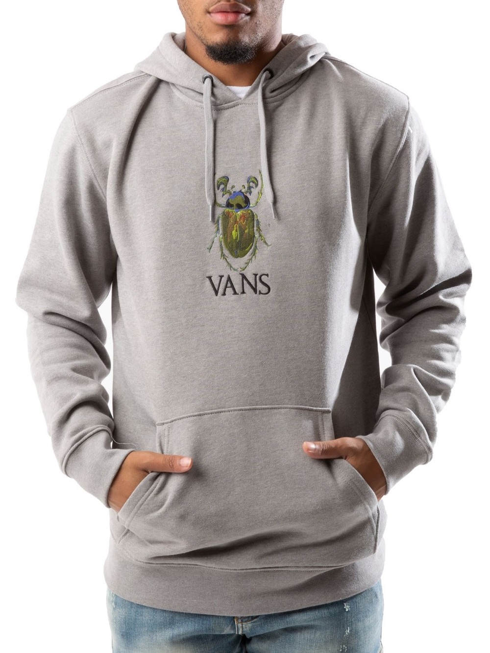 Vans Mens Scarab Beetle Embroidered Graphic Hoodie Large Heather Gray Skater